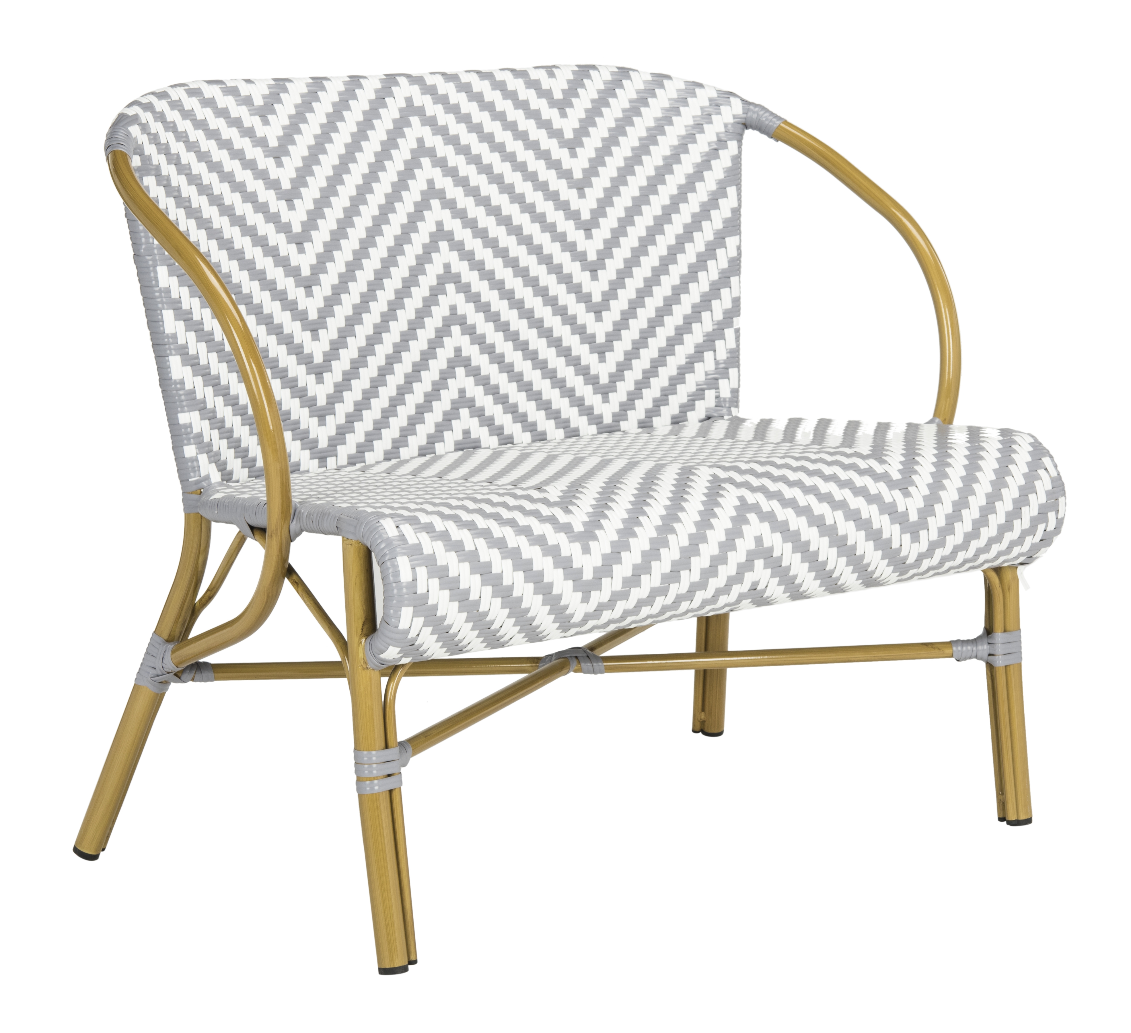 Dandra Herringbone Rattan Settee - Grey/White - Safavieh - Image 1