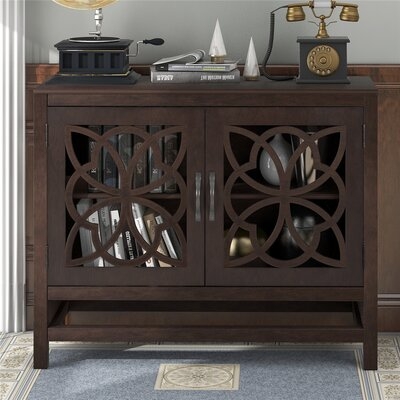 Wood Accent Buffet Sideboard Serving Storage Cabinet With Doors And Adjustable Shelf, Entryway Kitchen Dining Console Living Room,navy Blue - Image 0
