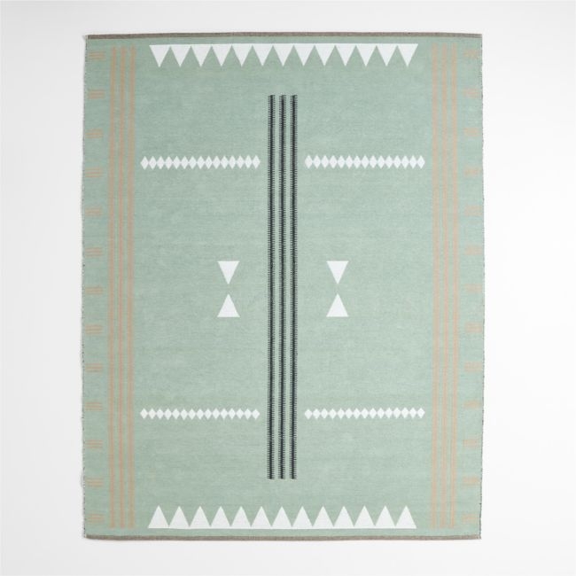 Mirror Pattern Green Chenille Kids Area Rug 6'x9' - Image 0