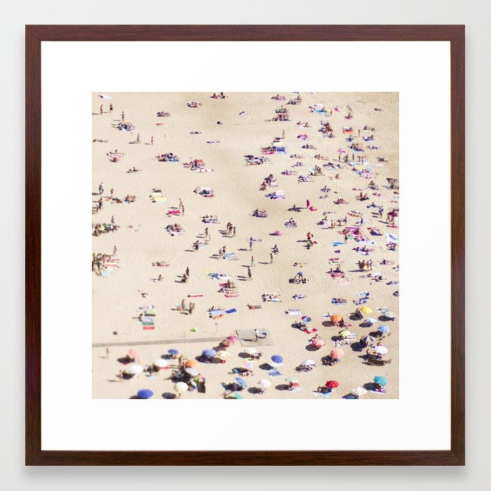 Aerial Beach Print - Colorful Umbrellas - Crowded Beach Photography By Ingrid Beddoes Framed Art Print by Ingrid Beddoes Photography - Conservation Walnut - Medium(Gallery) 20" x 20"-22x22 - Image 0