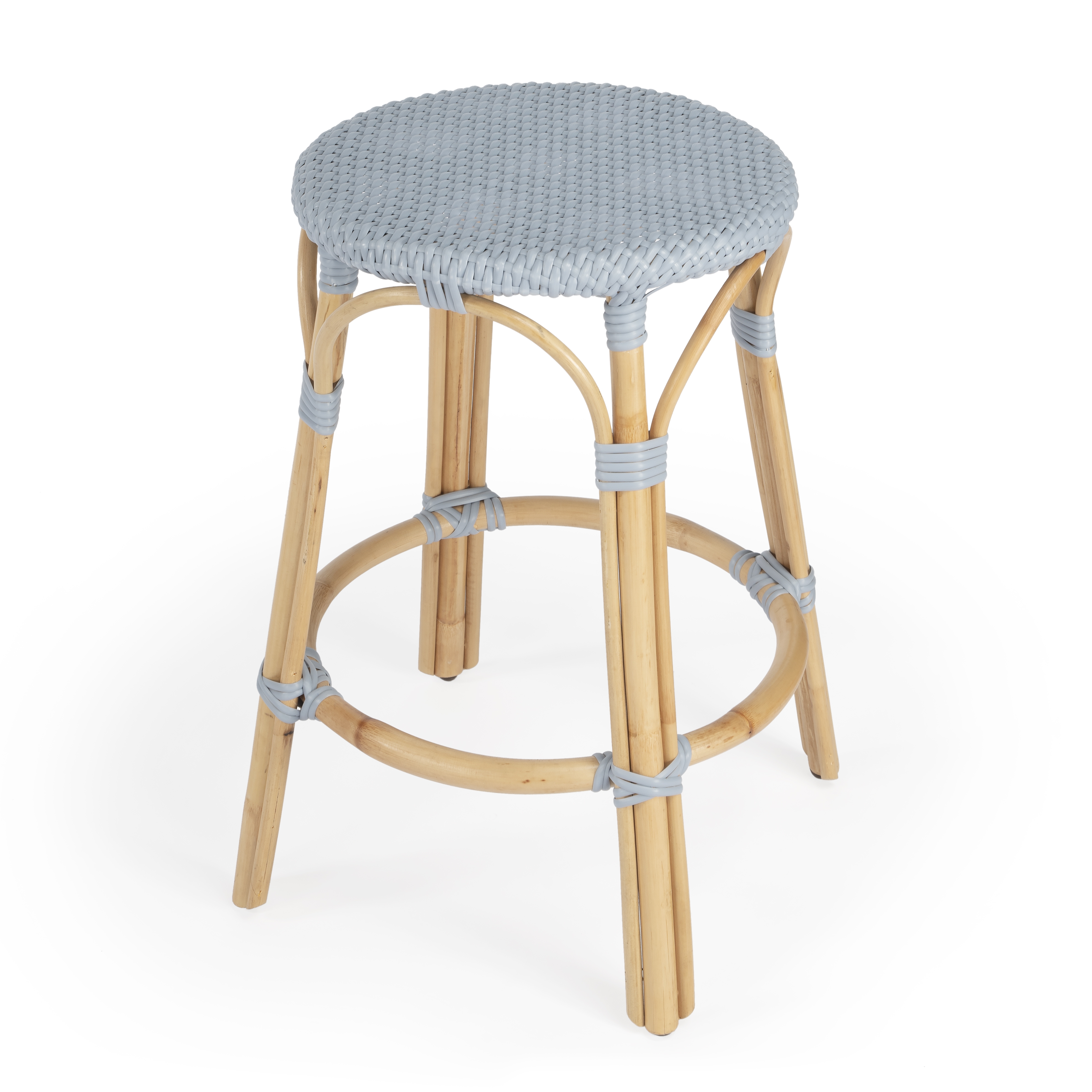 Tobias Baby Blue/ Natural Rattan Frame Counter Stool - Image 0