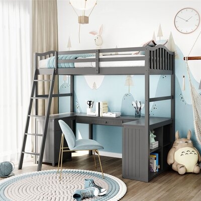 Twin Size Loft Bed With Drawers, Cabinet, Shelves And Desk, Wooden Loft Bed With Desk - White - Image 0