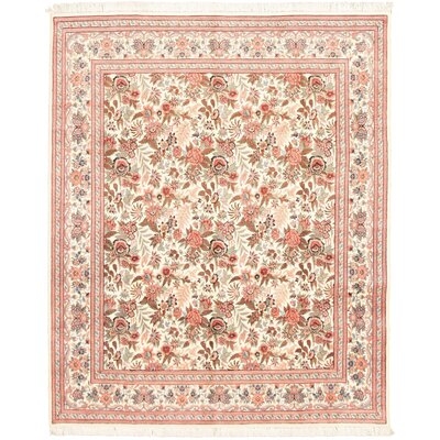 One-of-a-Kind Stephanne Hand-Knotted 2010s Tabriz Cream/Red 8'2" x 10'3" Wool Area Rug - Image 0