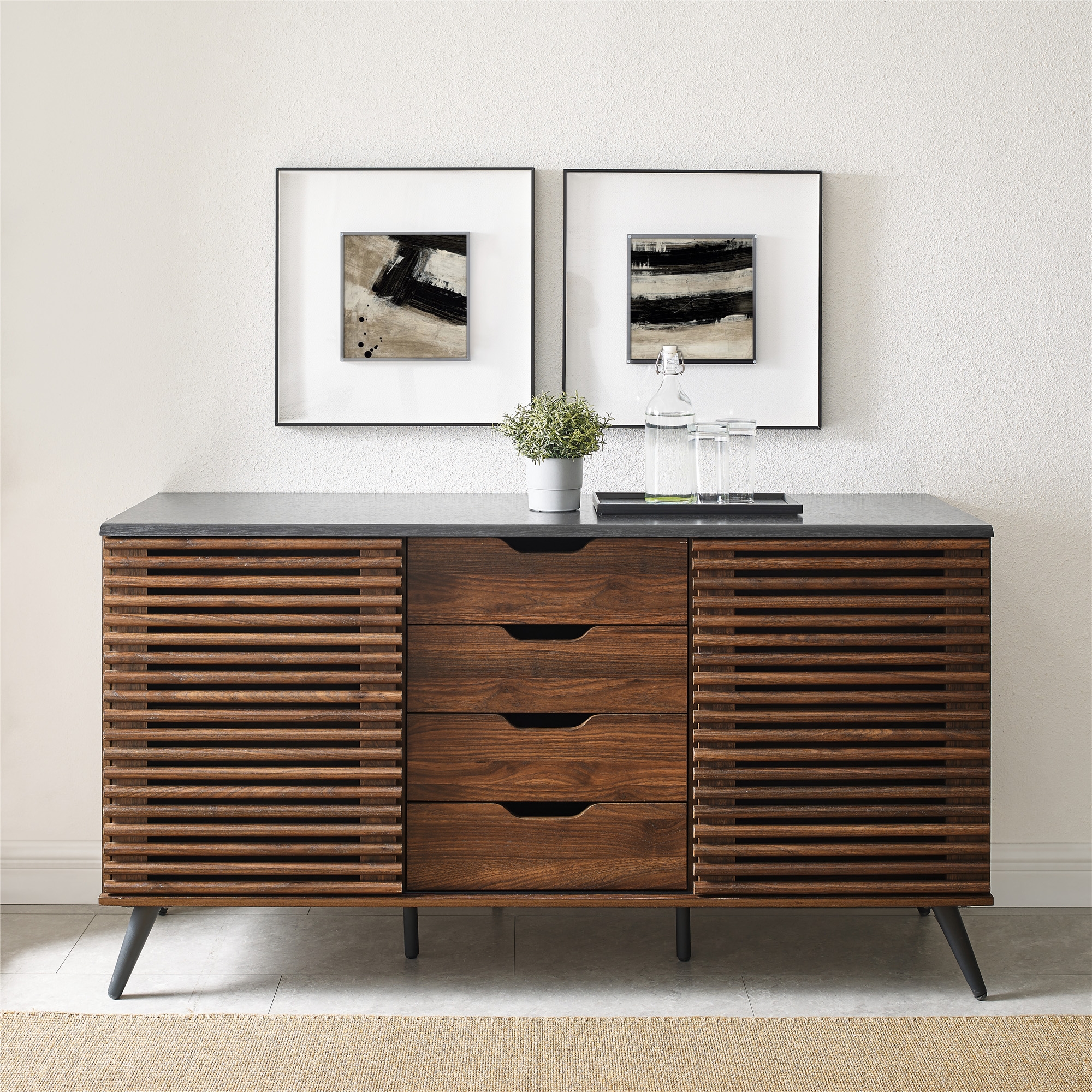 59" Havana Sliding Slat Door 4 Drawer Sideboard - Ebony/Dark Walnut - Image 5