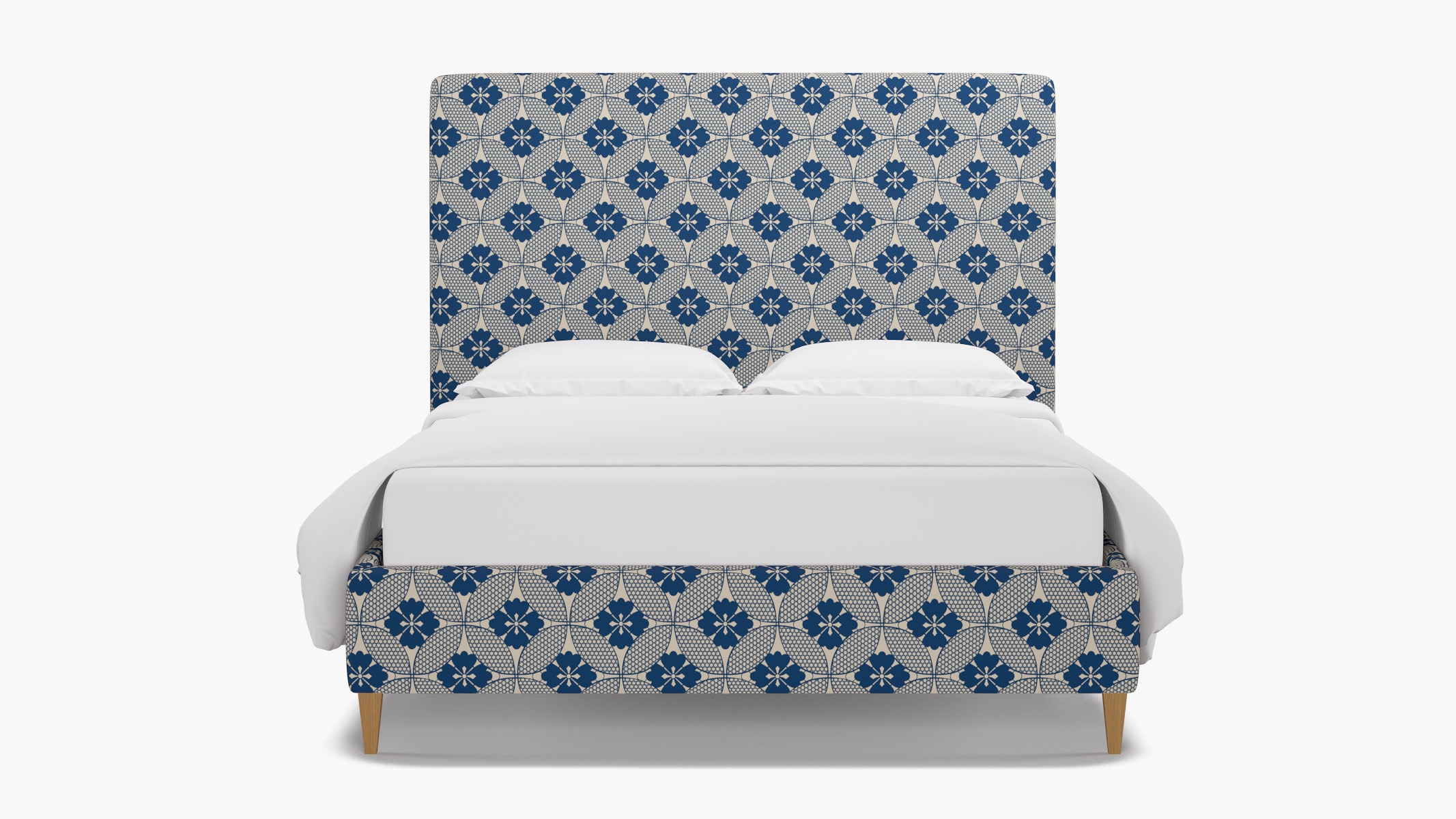 Classic Bed, Bright Navy Solaire, Natural Square Tapered Leg, King - Image 0