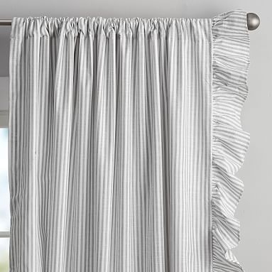 Ruffle Stripe Organic Curtain Set, 84", Charcoal Black - Image 0