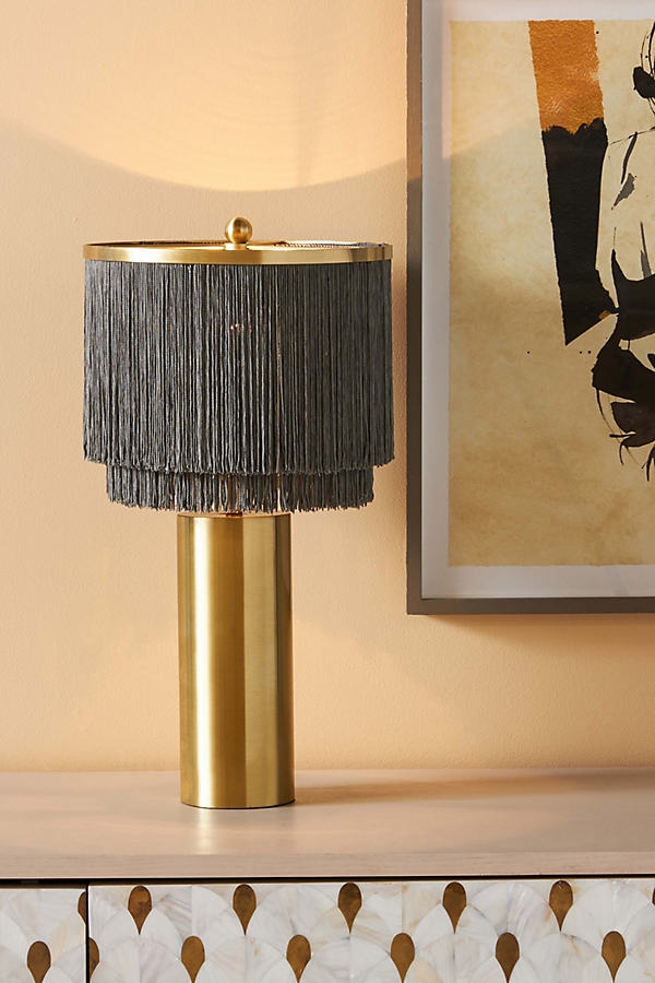 Oahu Fringe Table Lamp By Anthropologie in Grey - Image 0