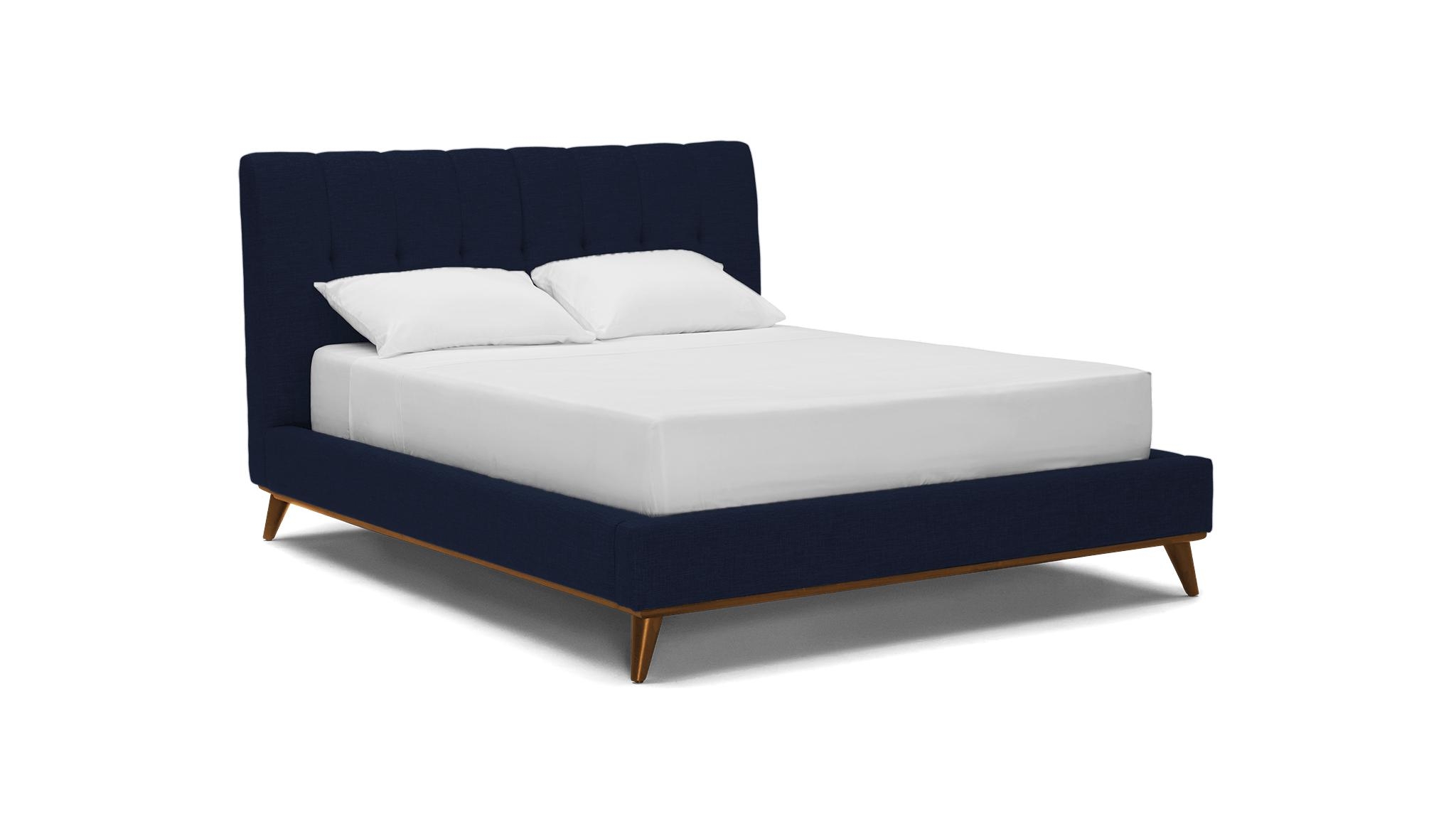 Blue Hughes Mid Century Modern Bed - Bentley Indigo - Mocha - Eastern King - Image 1