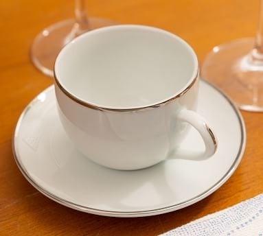 Metallic Rim Coupe Porcelain Espresso Cup &amp; Saucer, Set of 6 - Silver - Image 1