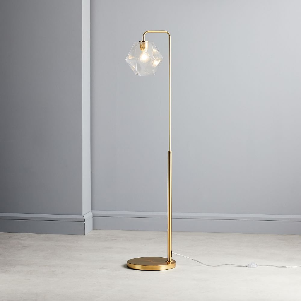 Sculptural Floor Lamp Antique Brass Clear Glass Faceted (58") - Image 0