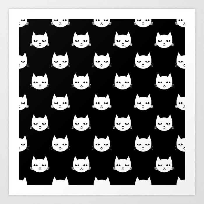 Cat Minimal Illustration Pet Cats Head Drawing Digital Pattern Black And White Nursery Art Art Print by Charlottewinter - Small - Image 0