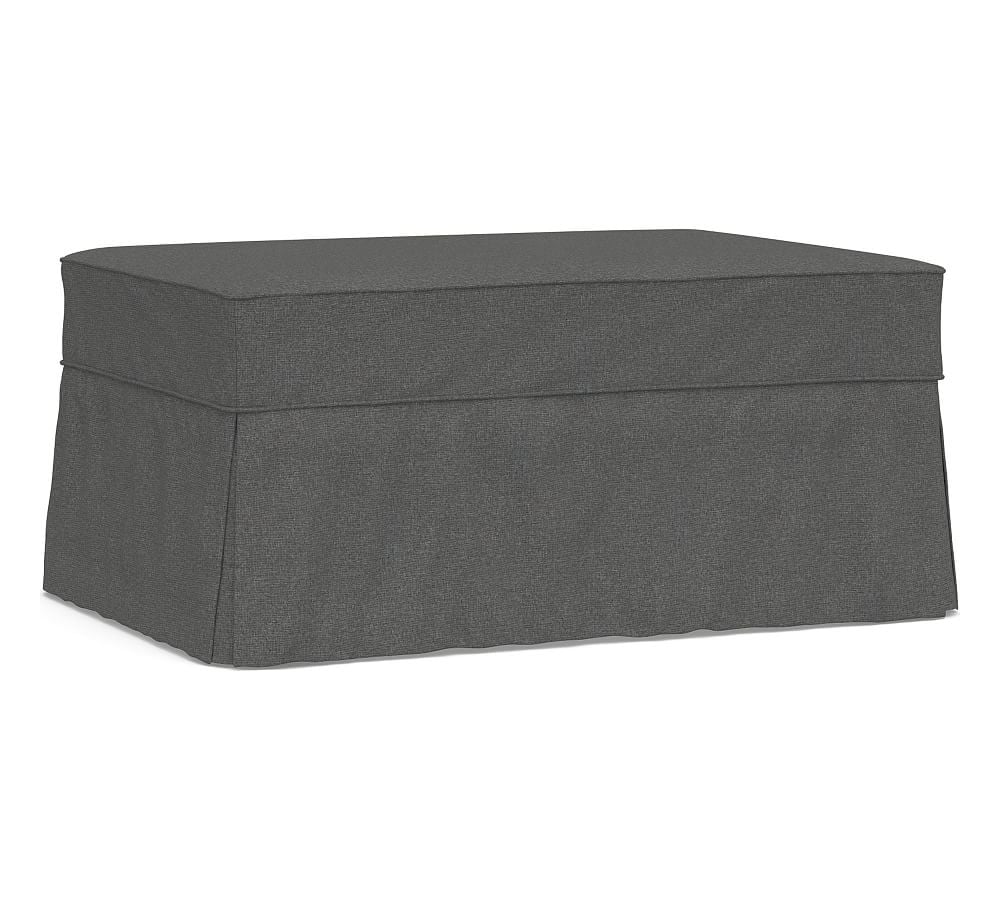 Charleston Slipcovered Ottoman, Polyester Wrapped Cushions, Park Weave Charcoal - Image 0