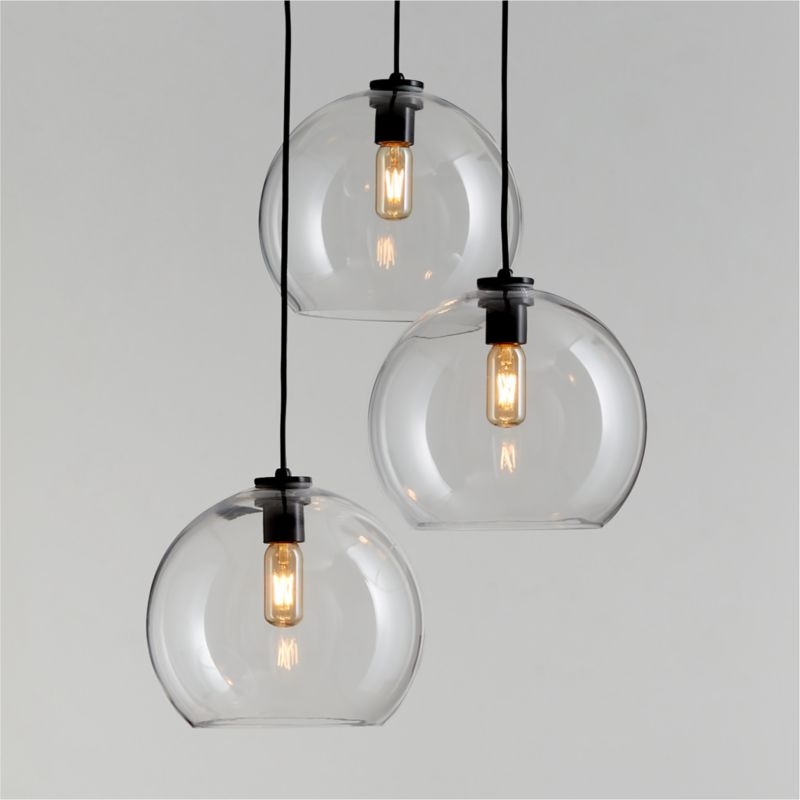 Arren Black 3-Light Pendant with Large Round Clear Glass Shades 19.3" - Image 1