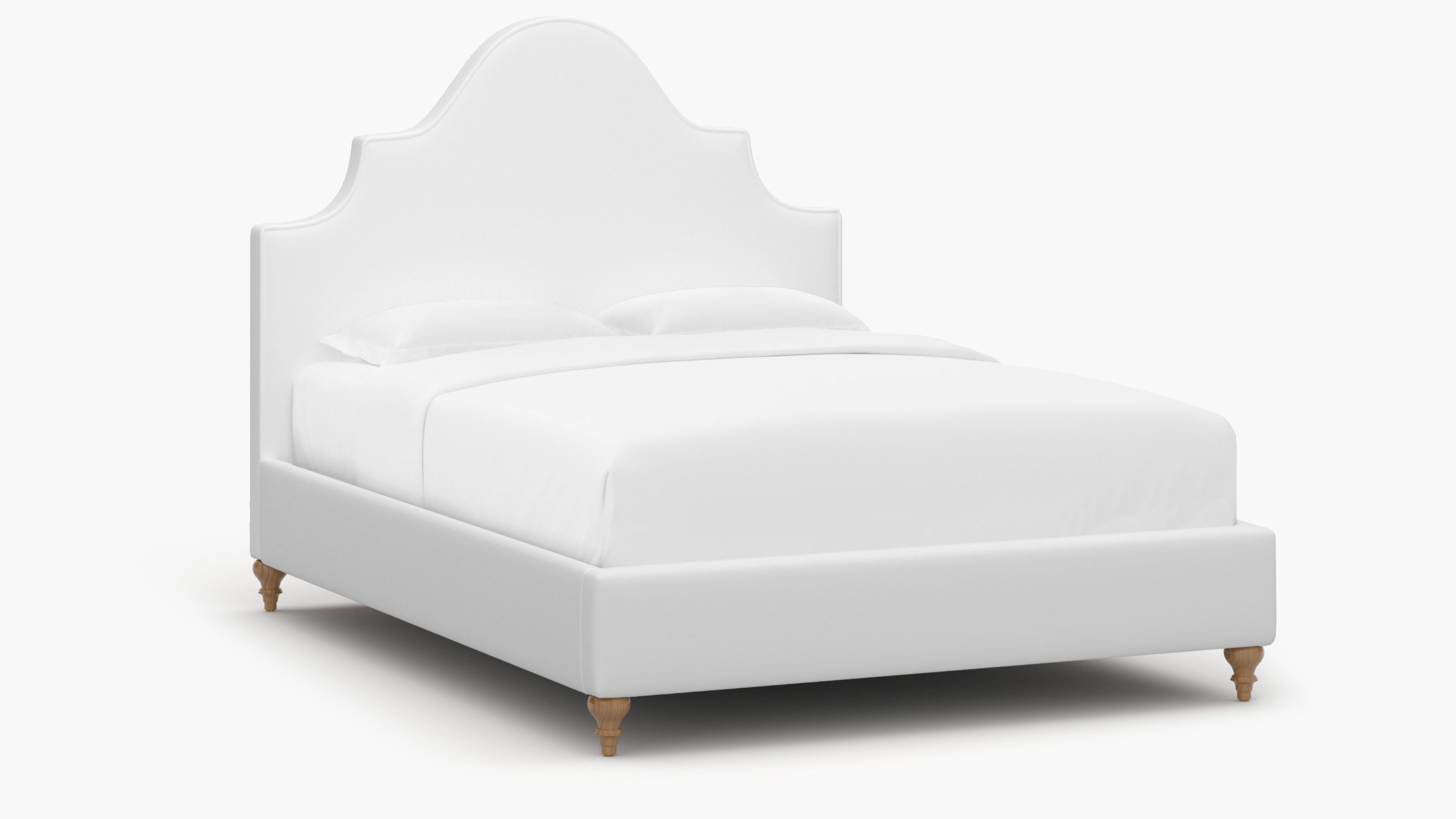 Statement Bed, White Twill, Natural Traditional Turned Leg, King - Image 1