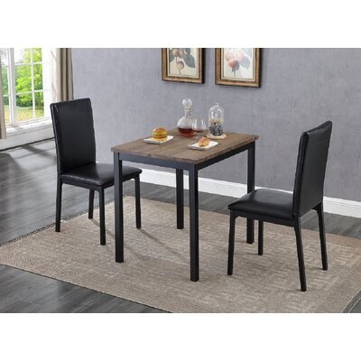 Dining Set 1 Distressed Wood Table Top With Black Legs And 2 Upholstered PU Seats With Black Metal Legs - Image 0