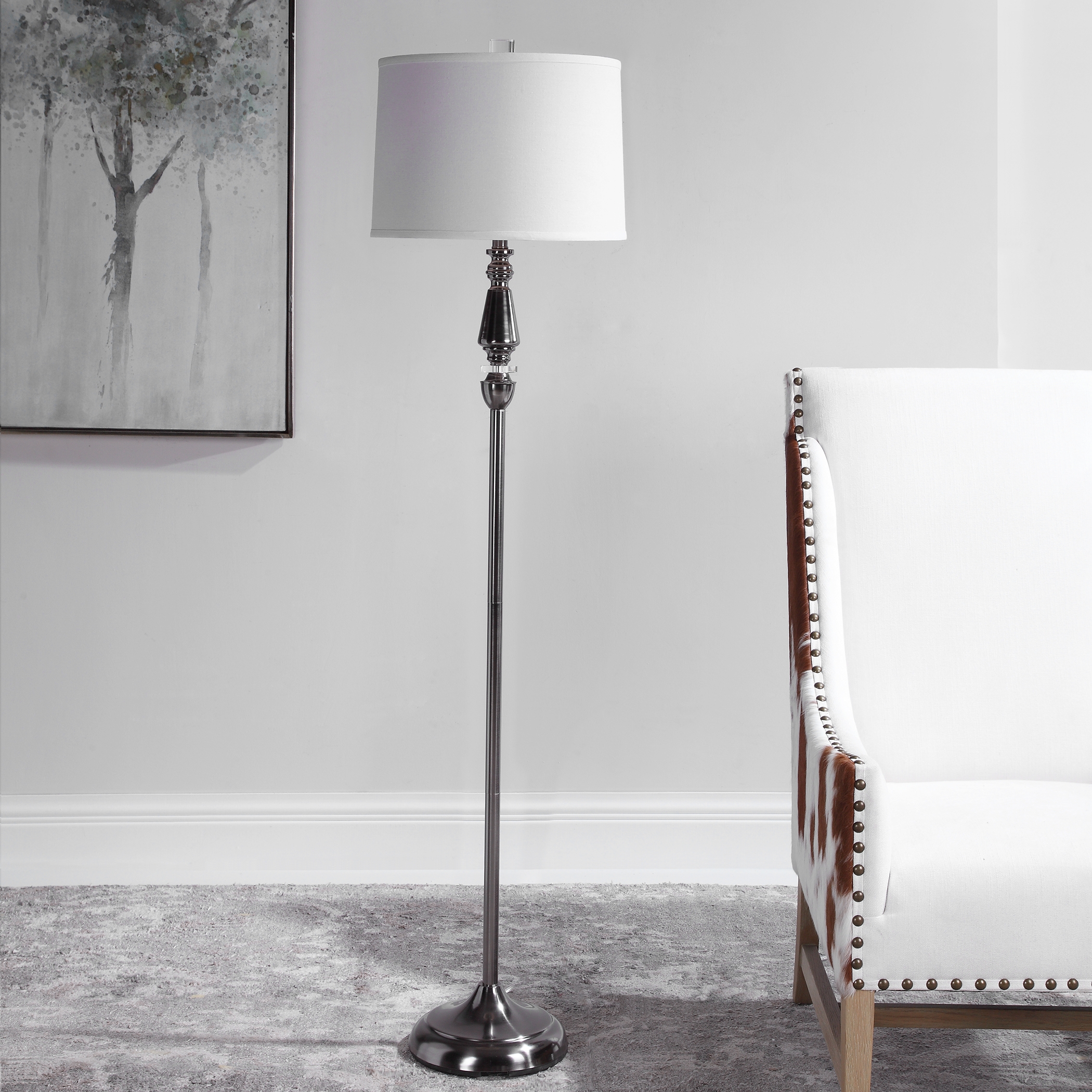 Elegant Floor Lamp, Black Nickel & Crystal - Image 1