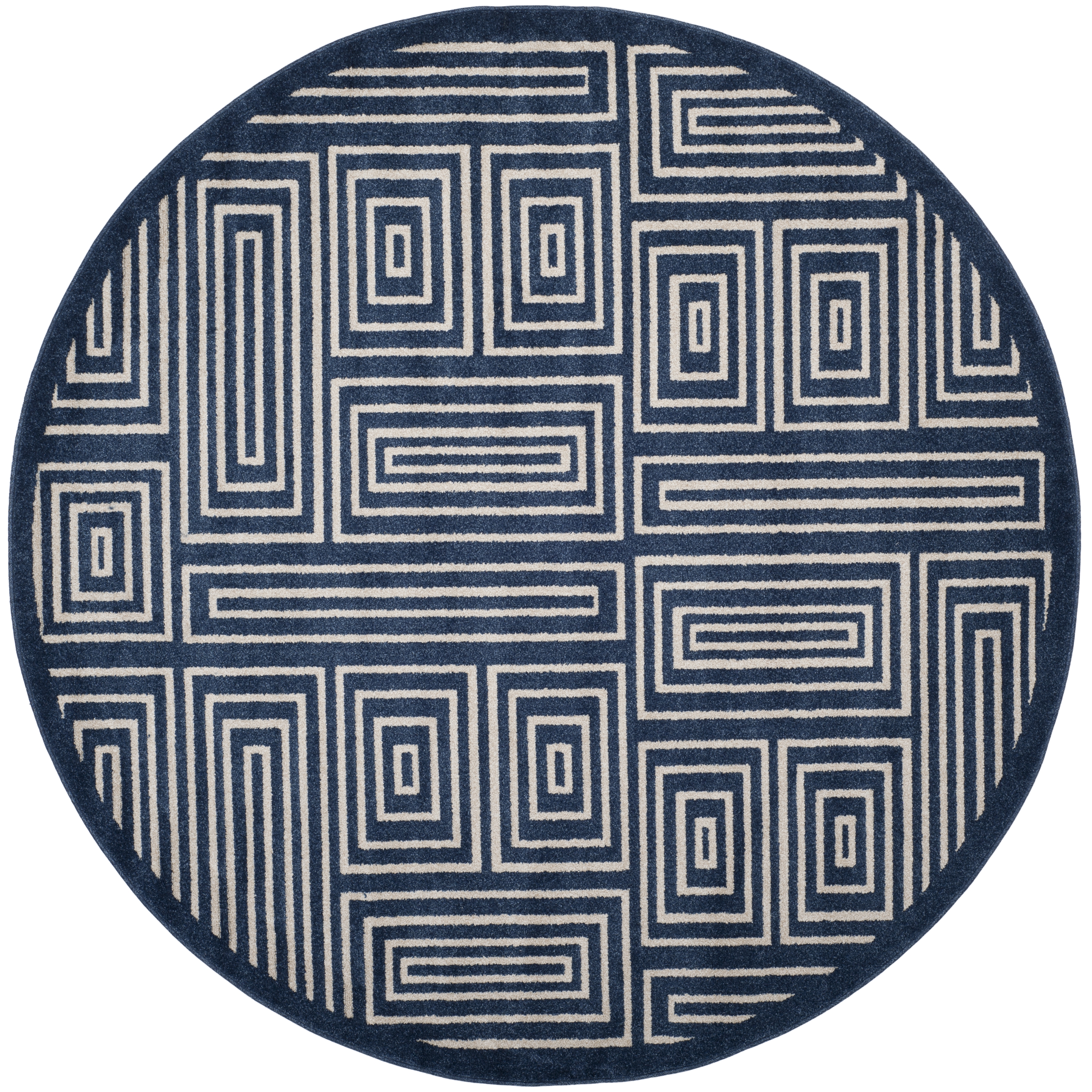Arlo Home Indoor/Outdoor Woven Area Rug, AMT430P, Navy/Ivory,  7' X 7' Round - Image 0