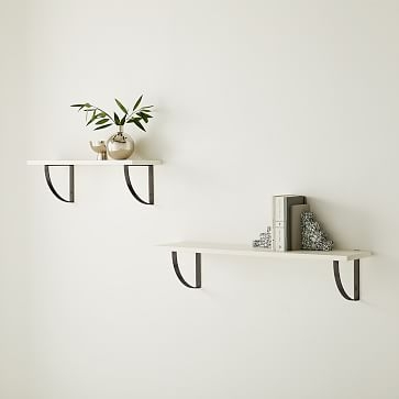 Linear White Lacquer Shelf 2FT, Arch Brackets in Brushed Nickel - Image 3