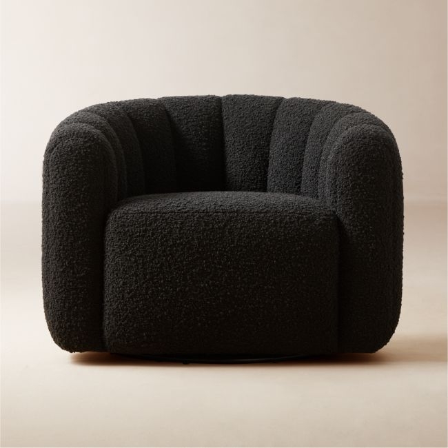 Fitz Channeled Black Boucle Swivel Chair - Image 0