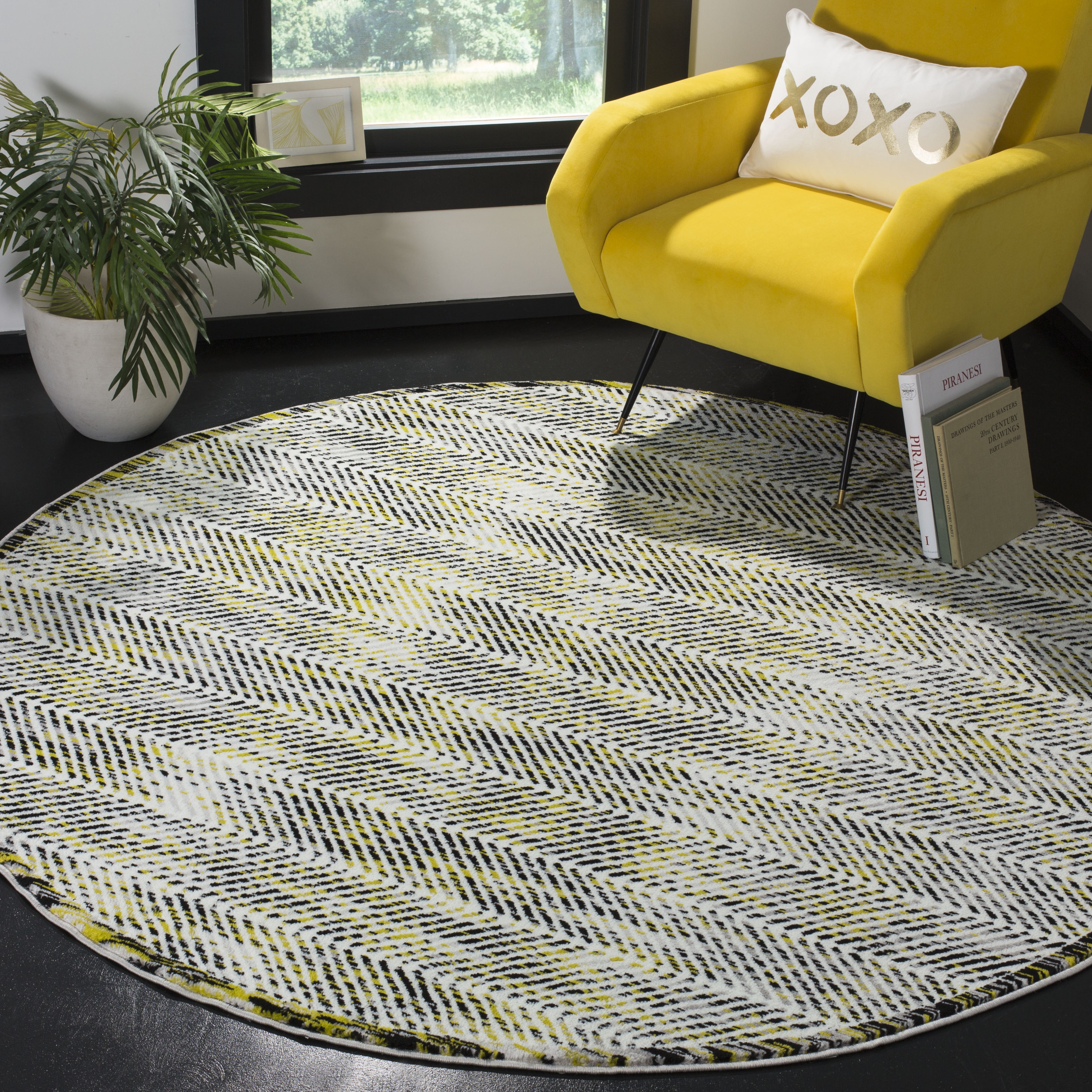 Arlo Home Woven Area Rug, SKY194G, Grey/Green,  6' 7" X 6' 7" Round - Image 1