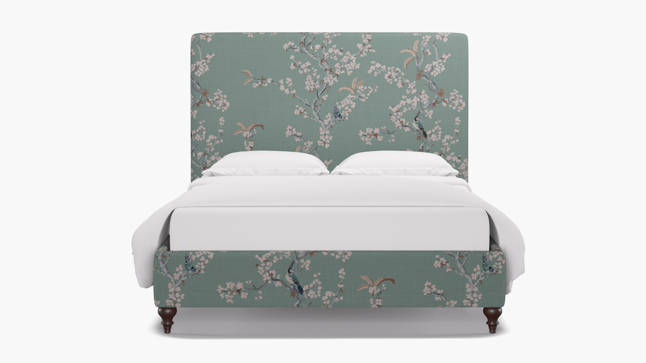 Classic Bed, Mint Cherry Blossom, Espresso Traditional Turned Leg, Twin - Image 0