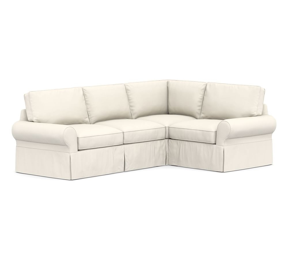 PB Basic Slipcovered Left 3-Piece Corner Sectional, Polyester Wrapped Cushions, Performance Twill W White - Image 0
