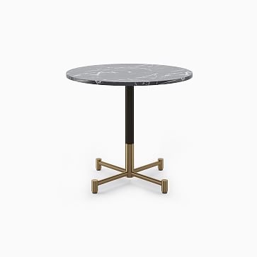 Restaurant Table, Top 30" Round, White Faux Marble, Dining Height 4 Branch Base, Bronze/Brass - Image 2