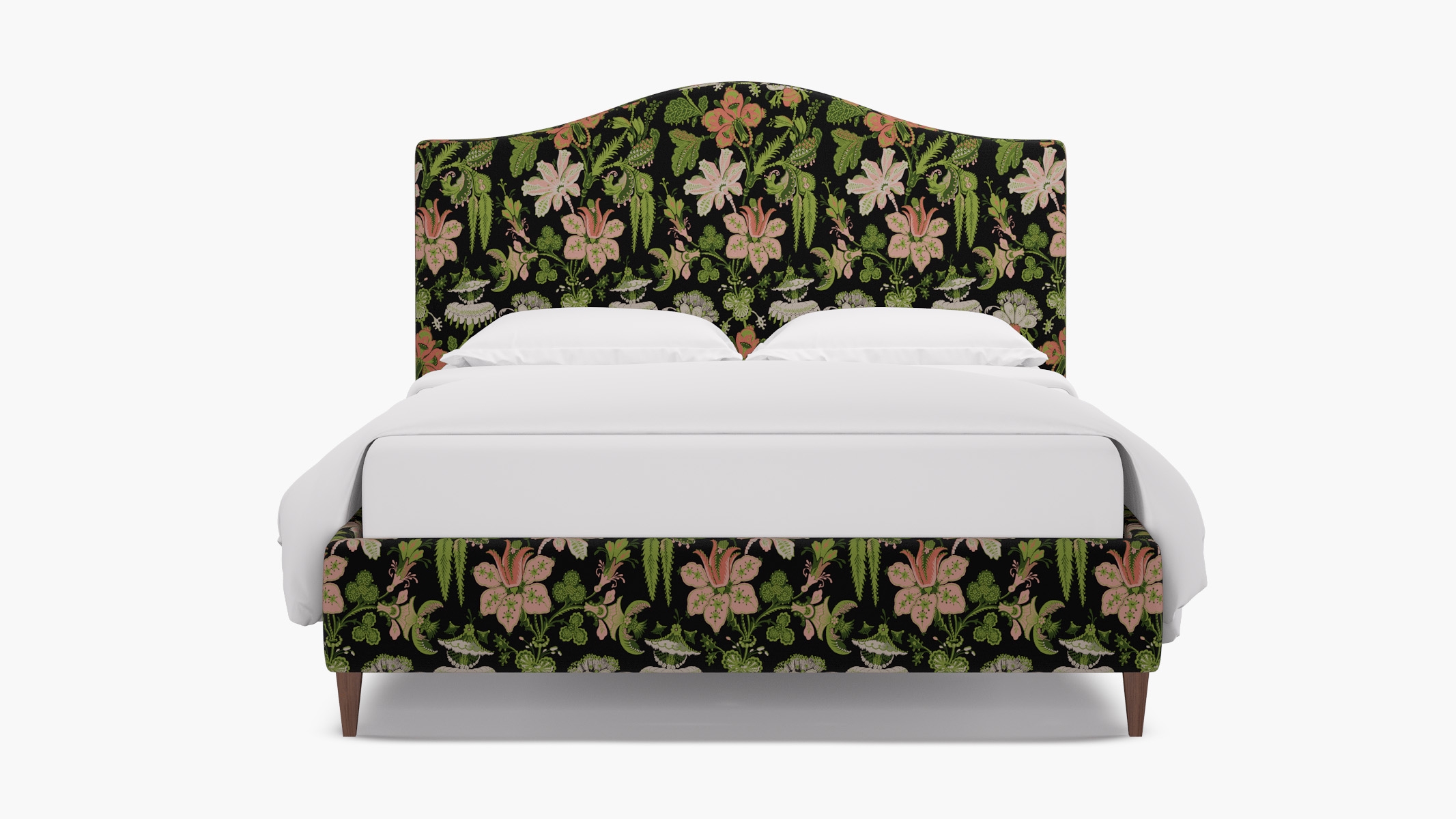 Camelback Bed, Coral Onyx Rossetta, Walnut Square Tapered Leg, Twin - Image 0