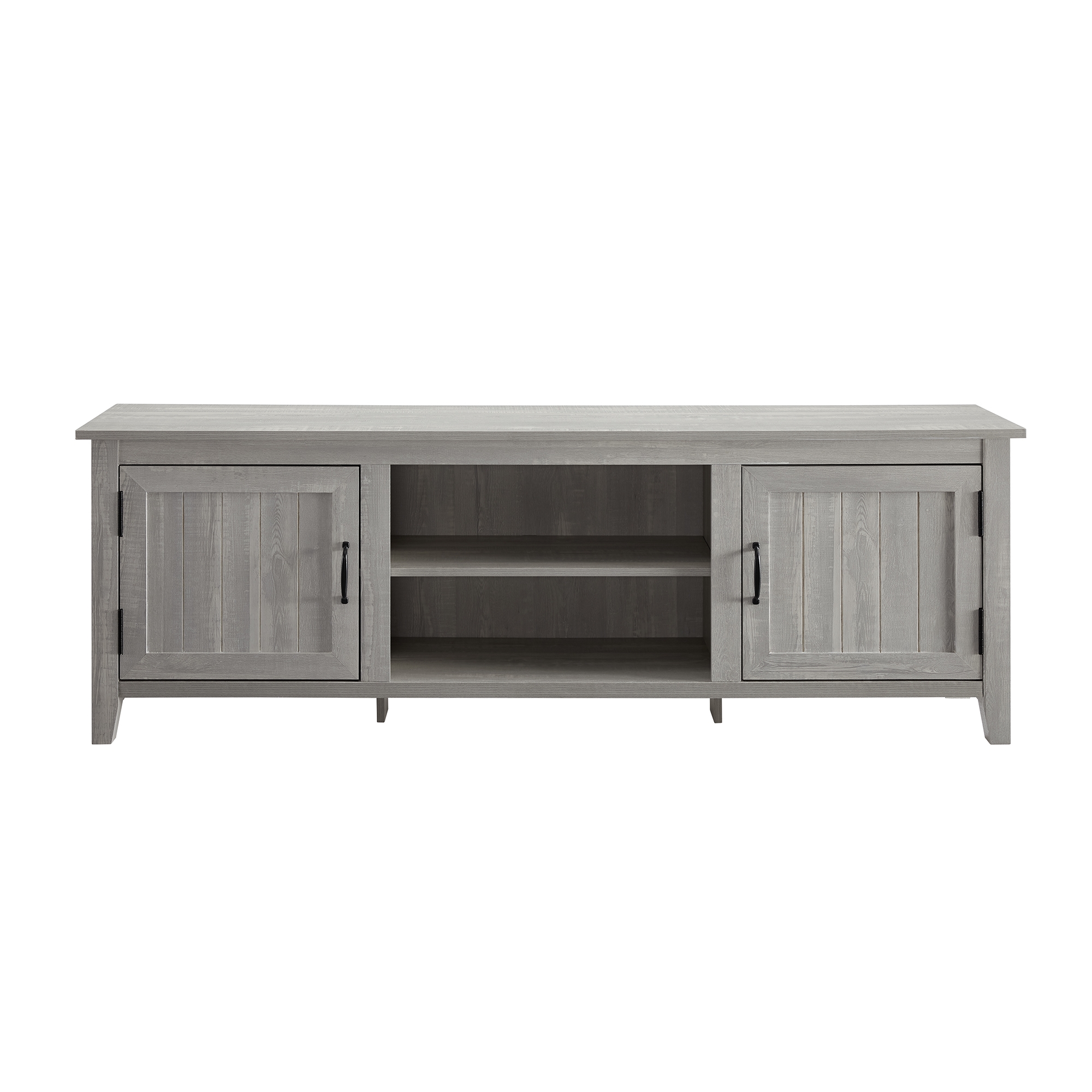 70" Modern Farmhouse Simple Grooved Door Wood TV Stand - Stone Grey - Image 1