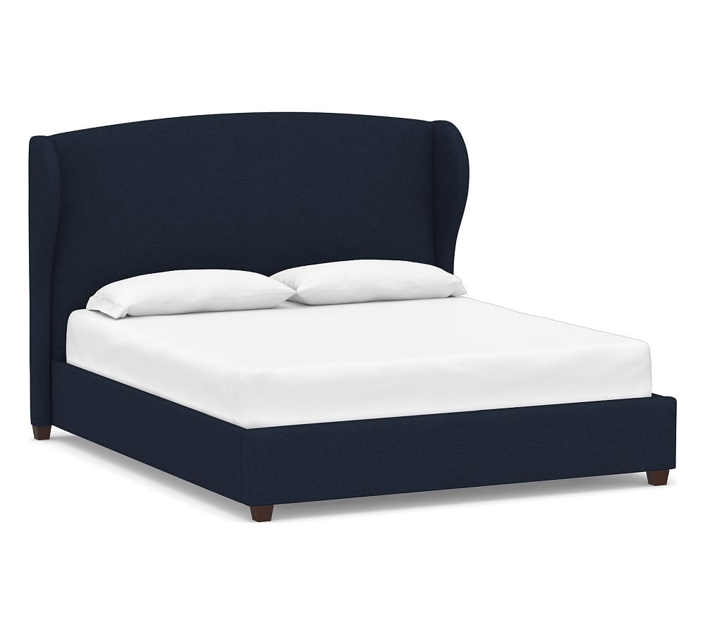 Raleigh Wingback Upholstered Bed without Nailheads, Full, Performance Heathered Basketweave Navy - Image 0