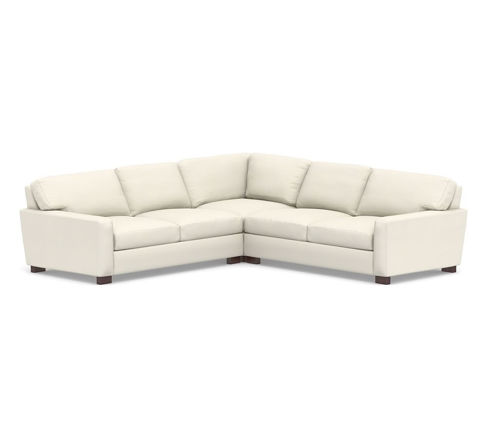 Turner Square Arm Upholstered 3-Piece L-Shaped Corner Sectional, Down Blend Wrapped Cushions, Textured Twill Ivory - Image 0