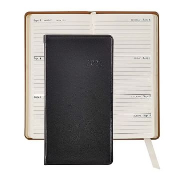 Pocket Journal 2021 Datebook, Calfskin, Black Traditional Leather, 6" - Image 0