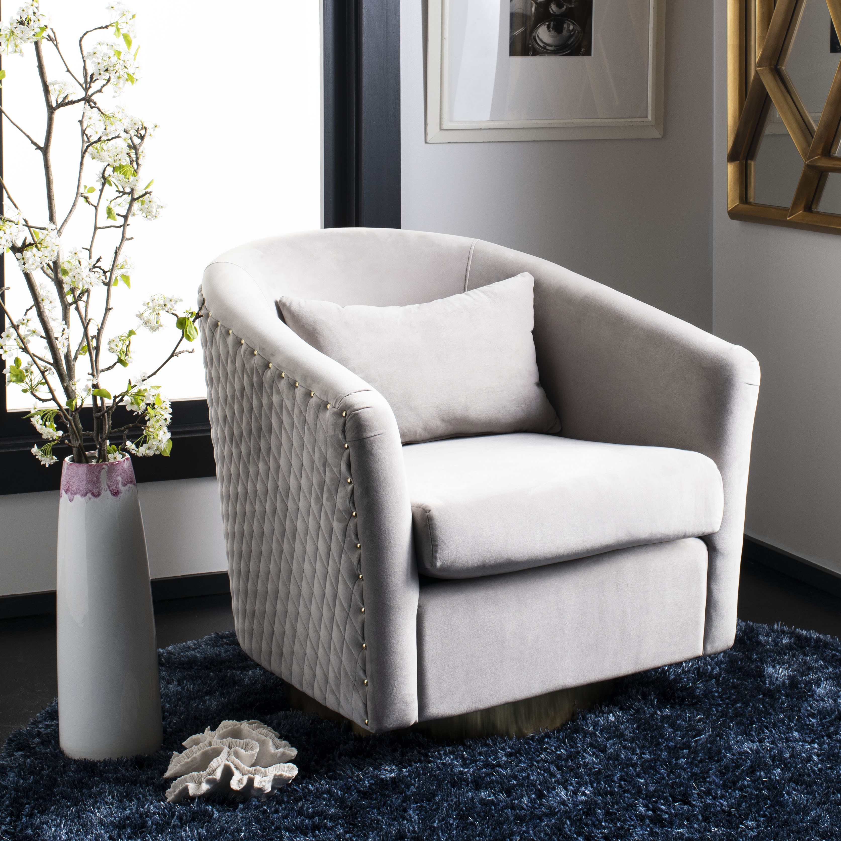 Clara Quilted Swivel Tub Chair - Pale Taupe - Safavieh - Image 1