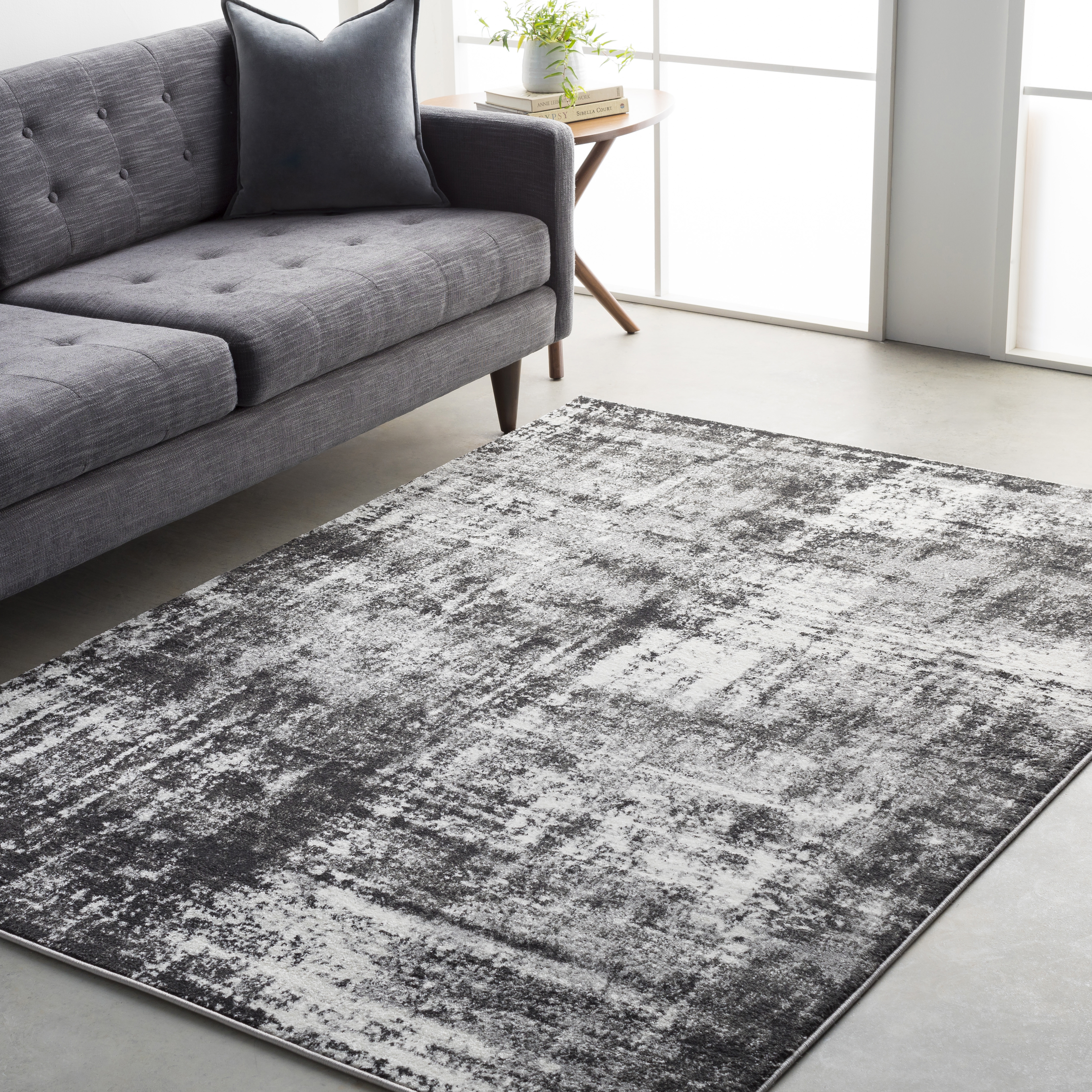 Pepin Black Indoor 2' x 2'11" Machine Woven Rug - Image 1