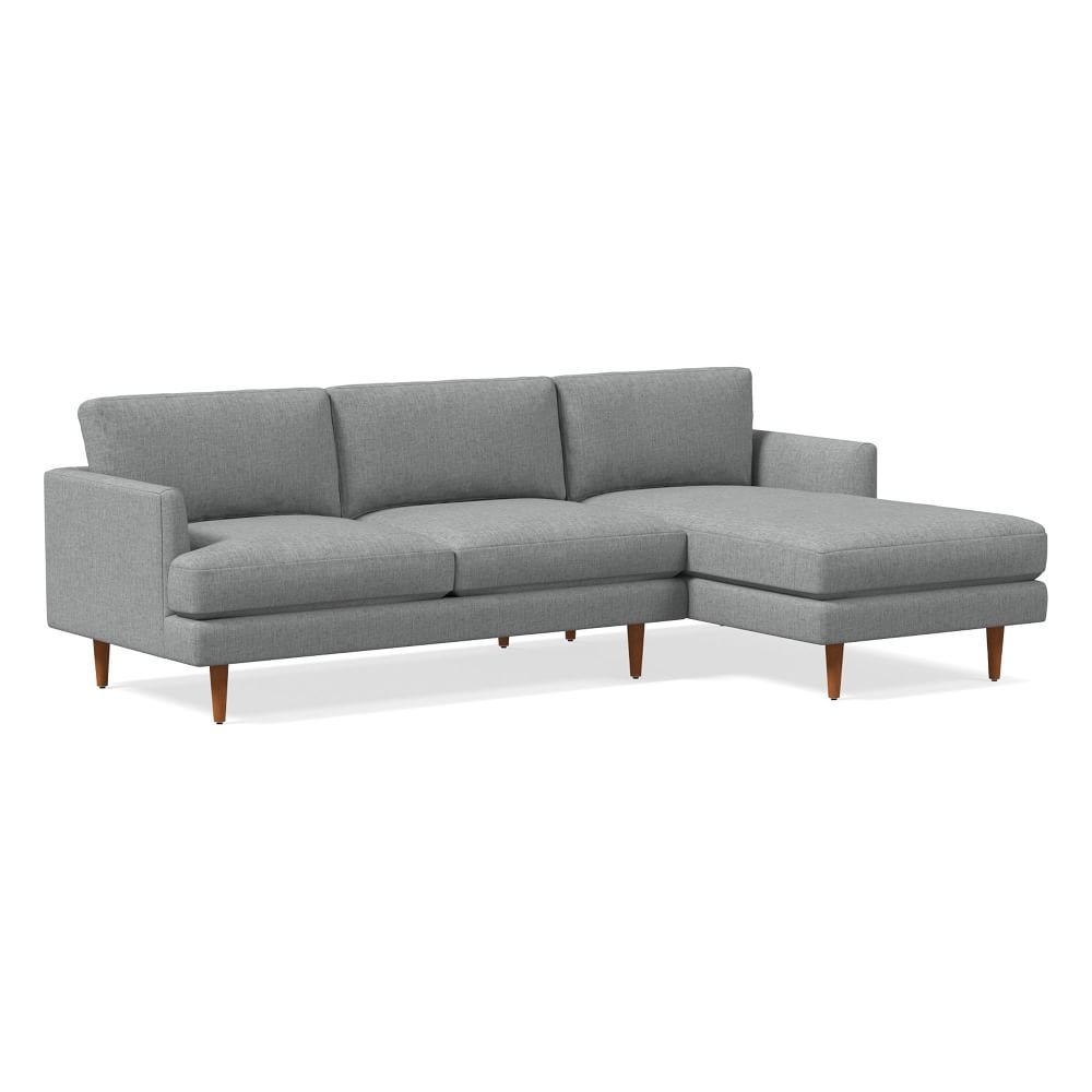 Haven Loft 99" Right 2-Piece Chaise Sectional, Performance Coastal Linen, Anchor Gray, Pecan - Image 0