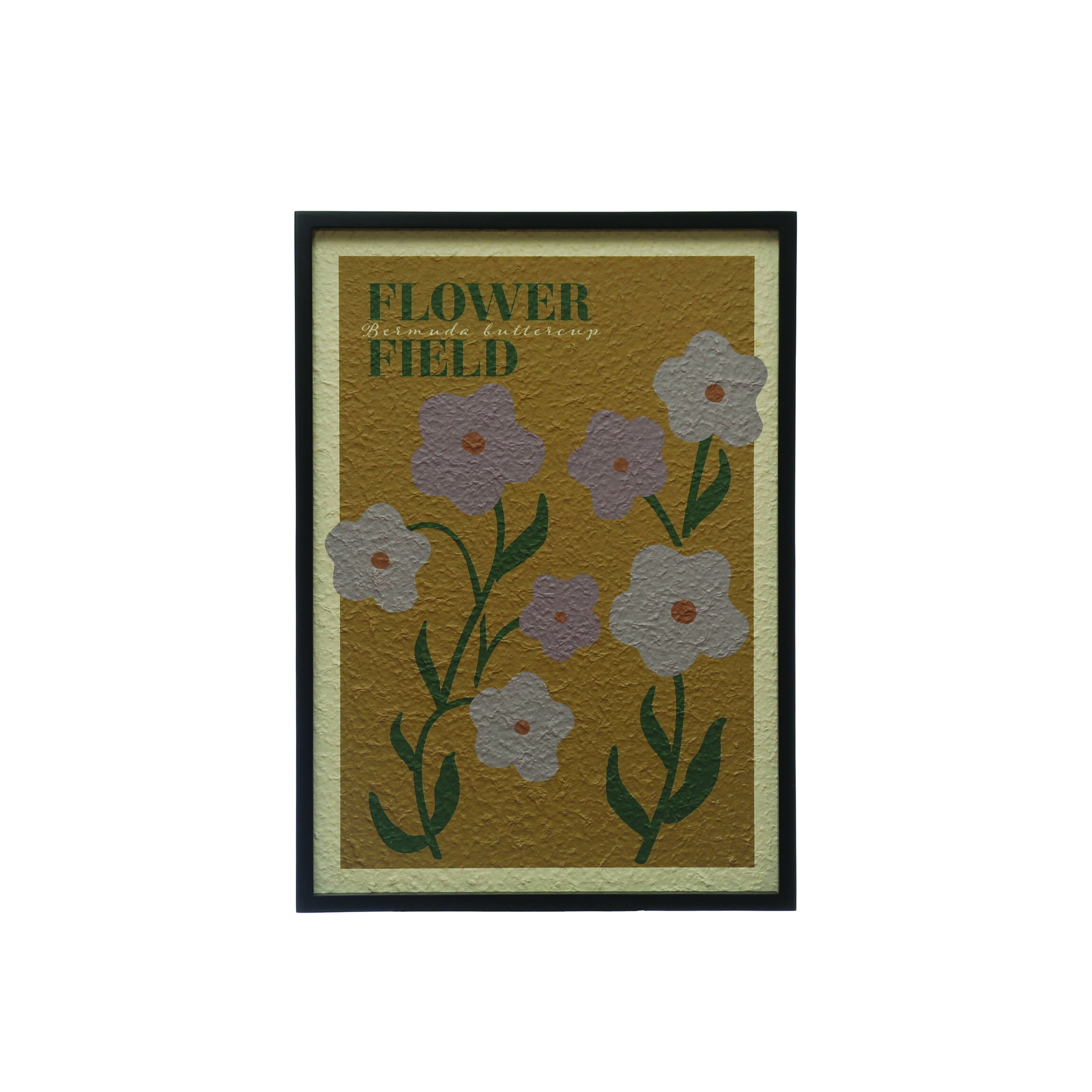 27.5 Inches Wood Framed Textured Paper Wall Décor "Flower Field" Text, Multicolor - Image 0