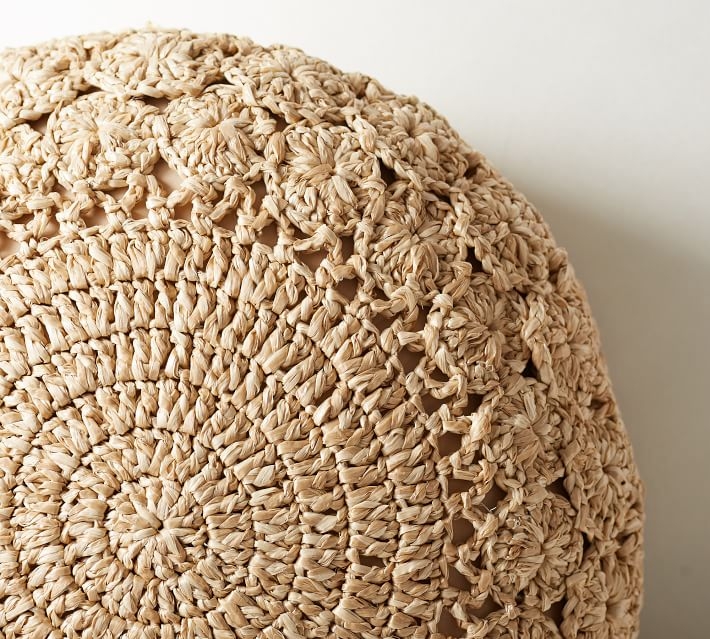 Round Crochet Faux Natural Fiber Indoor/Outdoor Pillow, 16 x 16", Natural - Image 1