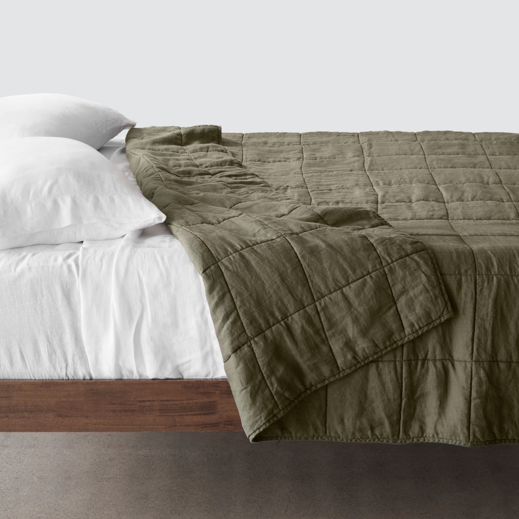 The Citizenry Stonewashed Linen Quilt | Full/Queen | Graphite Thin Stripe - Image 2