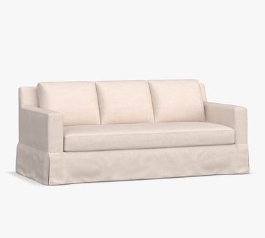 York Square Arm Slipcovered Loveseat 60" 2x2, Down Blend Wrapped Cushions, Performance Heathered Basketweave Alabaster White - Image 4