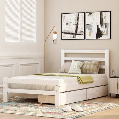 1 Set Platform Bed Sturdy Construction Eco-Friendly Wood Upholstered Platform Bed With 10 Wood Slats For Home - Image 0