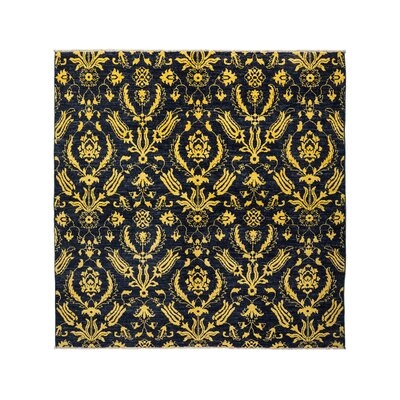 One-of-a-Kind Suzani Hand-Knotted 6'2" x 6'4" Wool Area Rug in Navy/Yellow - Image 0