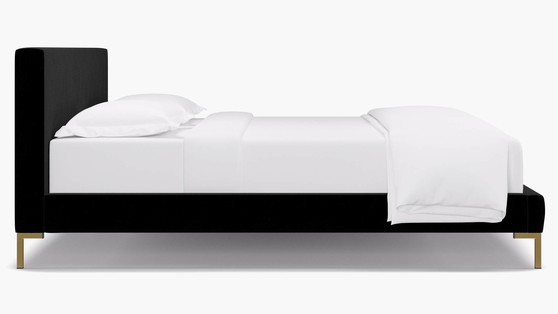 Modern Platform Bed, Nero Velvet, Brass, King - Image 2