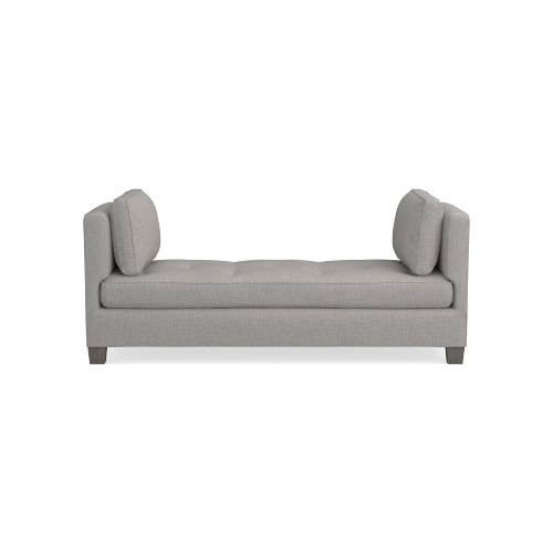 Wilshire Settee, Standard Cushion, Perennials Performance Melange Weave, Fog, Grey Leg - Image 0