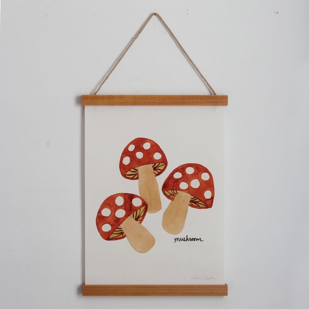 Mushrooms Watercolor Canvas Wood Wall Hanging, 12"x16" - Image 0