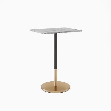 Restaurant Table, Top 24x32" Rect, Black Faux Marble, Bar Ht Orbit Base, Bronze/Brass - Image 2