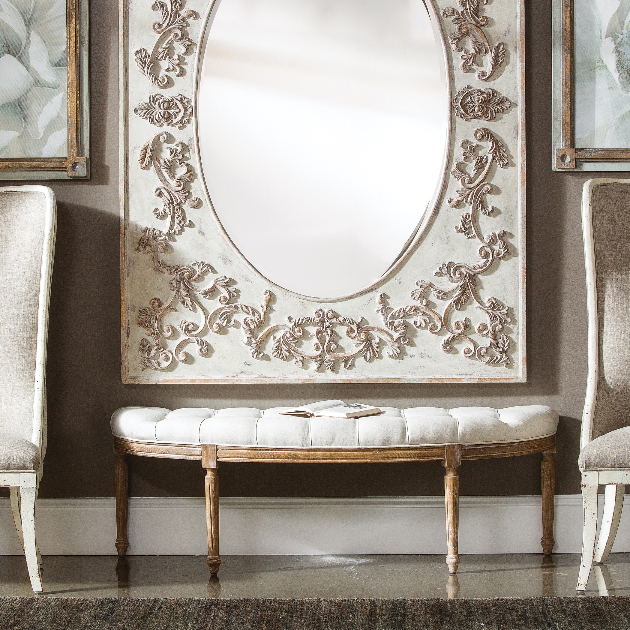 Leggett Tufted White Bench - Image 3
