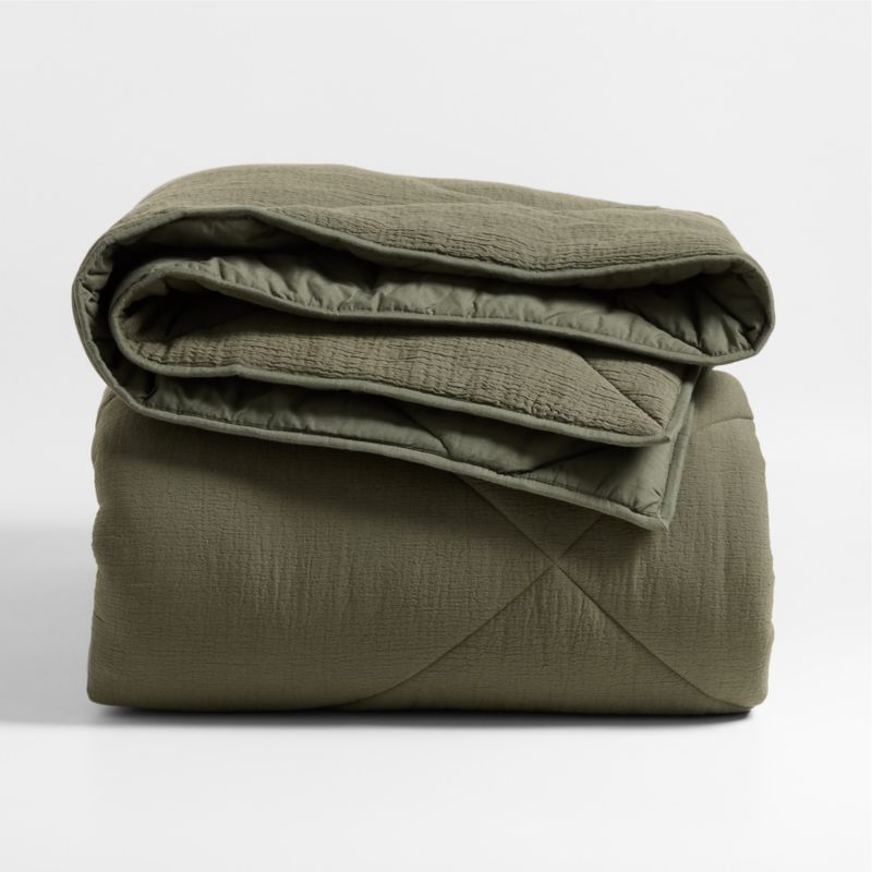 Cotton Crinkle Matelasse Burnt Green Twin/Twin XL Comforter - Image 1
