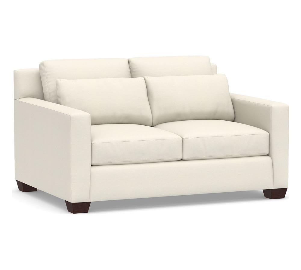 York Square Arm Upholstered Deep Seat Loveseat, Down Blend Wrapped Cushions, Textured Twill Ivory - Image 0