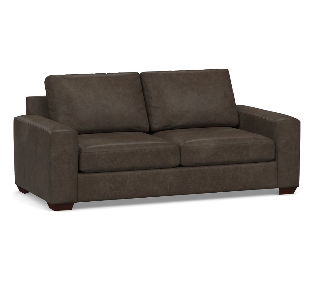 Big Sur Square Arm Leather Sofa 82", Down Blend Wrapped Cushions, Statesville Wolf Gray - Image 0
