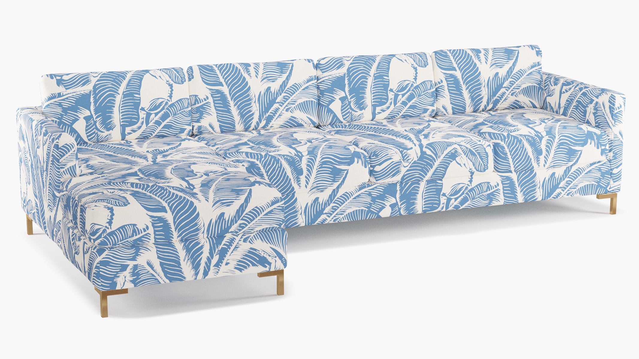 Modern Sectional, Left Facing, Cornflower Martinique® Encore, Brass L Leg - Image 1